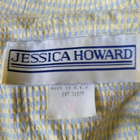 Jessica Howard 10 Vtg 80s Tea Dress Back Bow Yellow Blue Cottagecore Checked - Picture 5 of 11
